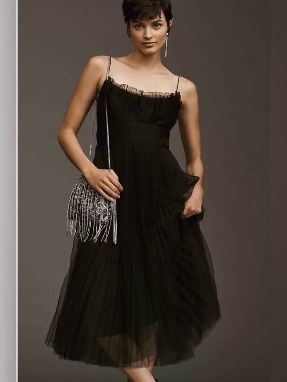 ML Monique Lhuillier Sleeveless Pleated Tulle A-Line Midi Dress 8
